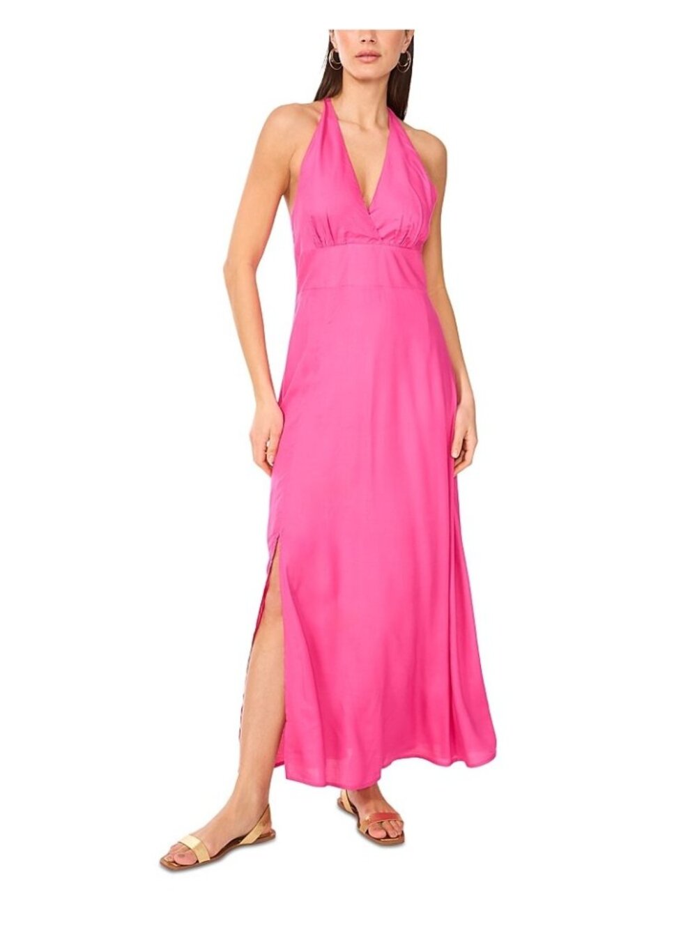 NWT Vince Camuto Fierce Fuchsia Beaded Halter Maxi Dress S MSRP $99